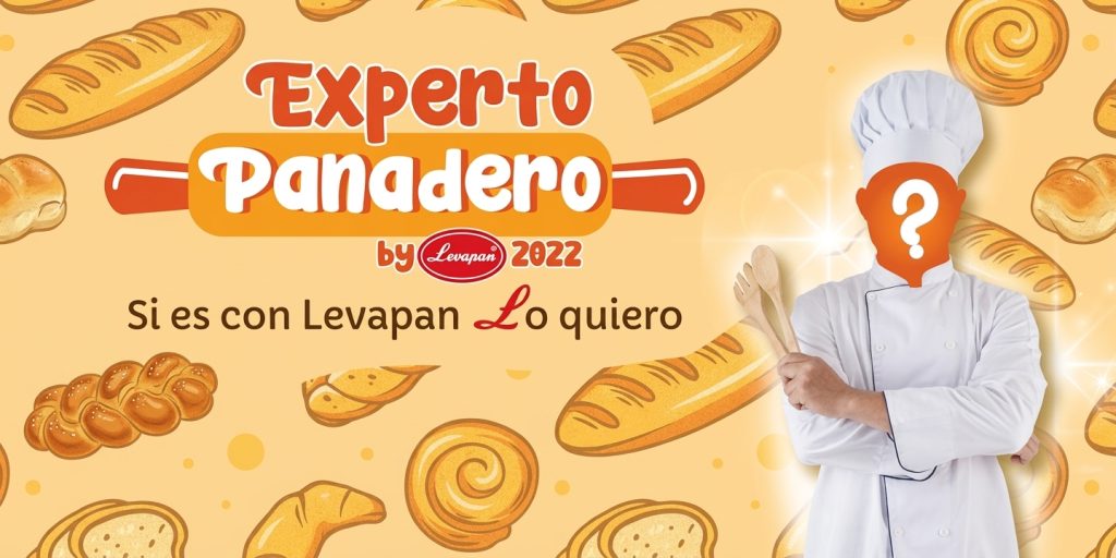 Banner Experto Panadero 2022 de Levapan con la frase Si es con Levapan Lo quiero y silueta de un chef.